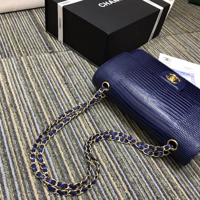 Chanel Classic Handbag Original Lizard & Gold-Tone Metal A01112 blue