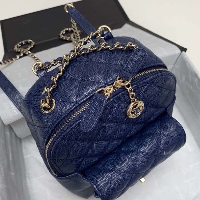 Chanel Grained Calfskin & Gold-Tone Metal backpack AS0003 blue