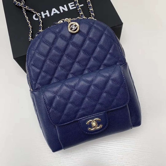 Chanel Grained Calfskin & Gold-Tone Metal backpack AS0004 blue