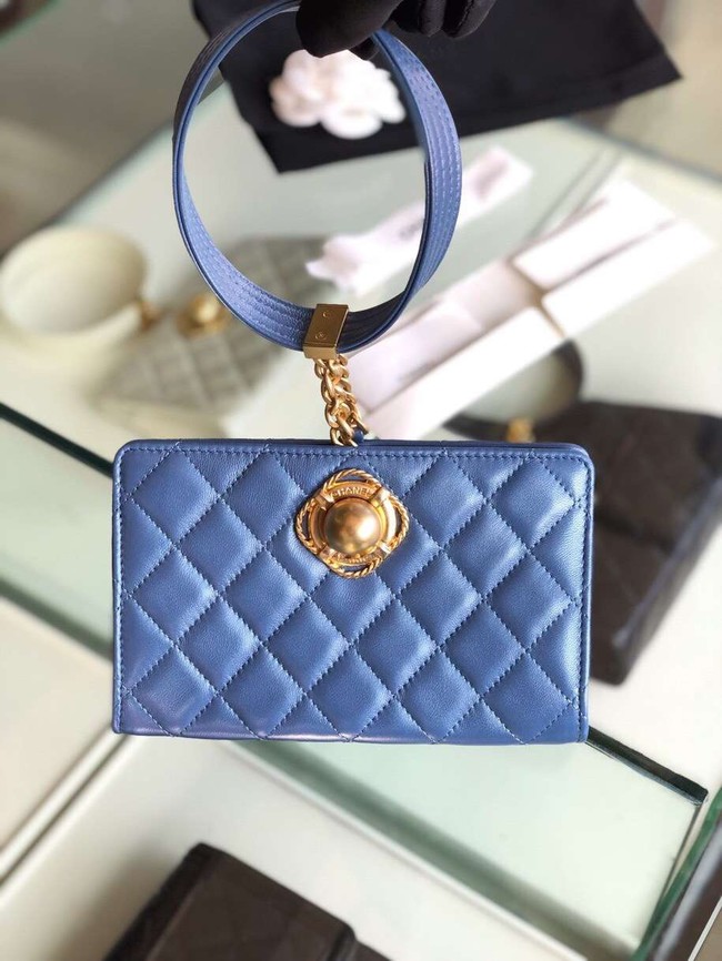 Chanel clutch Lambskin & Gold-Tone Metal AS0178 blue