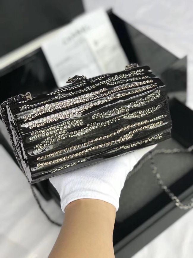 Chanel evening bag Resin Strass & Ruthenium-Finish Metal A69844 black