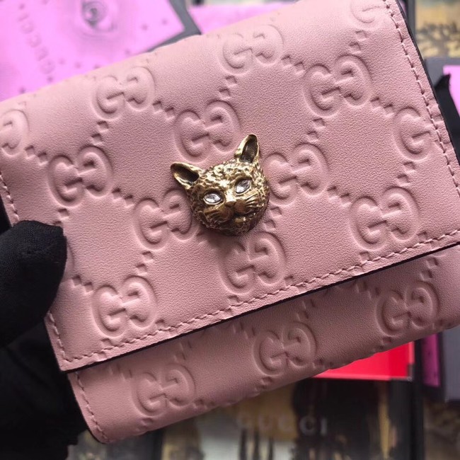 Gucci Signature card case with cat 548050 pink