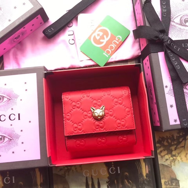 Gucci Signature card case with cat 548050 red