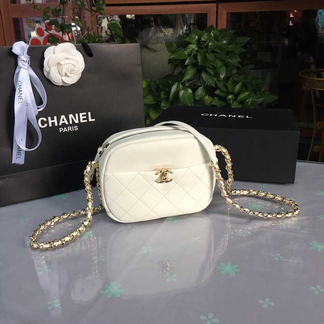 Chanel camera case Lambskin & Gold-Tone Metal AS0137 white