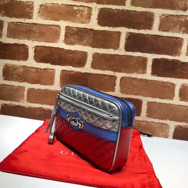 Gucci Calfskin Leather Clutch bag 447632 blue&red&silver