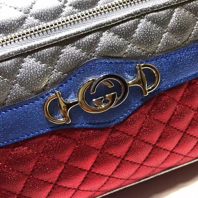 Gucci Calfskin Leather Clutch bag 447632 blue&red&silver