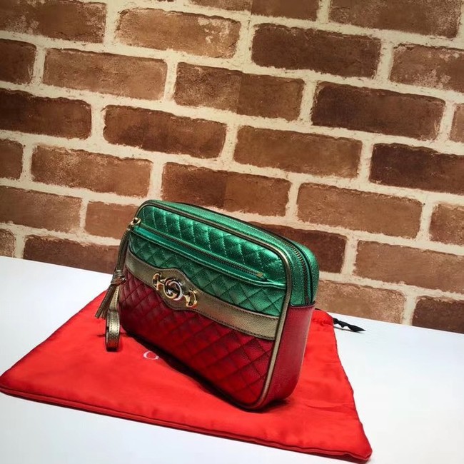 Gucci Calfskin Leather Clutch bag 447632 red&Gold&Green