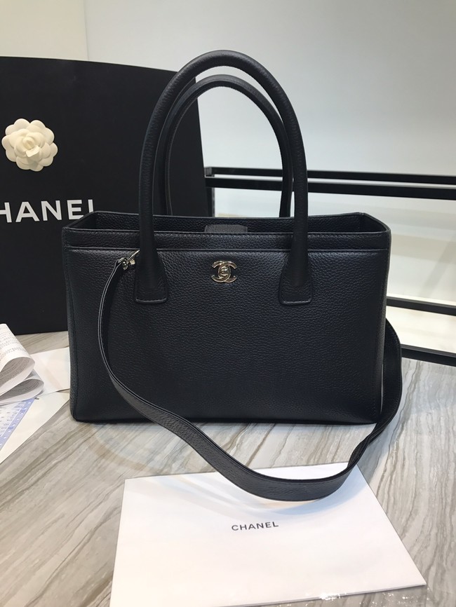 Chanel Calfskin & Silver-Tone Metal A91868 black