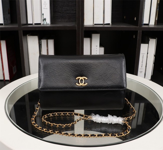 New Cheap Chanel A32258 Black Grain Leather Flap Bag gold