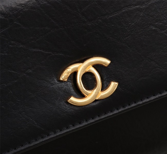 New Cheap Chanel A32258 Black Grain Leather Flap Bag gold