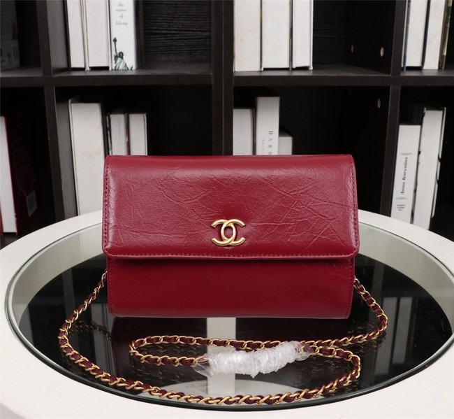 New Cheap Chanel A32258 red Grain Leather Flap Bag gold