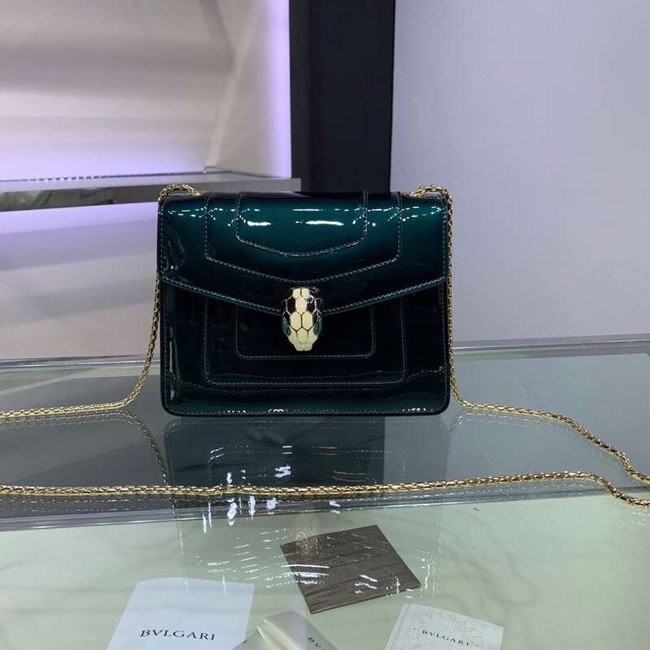 BVLGARI Serpenti Forever metallic-leather shoulder bag 34559 dark green