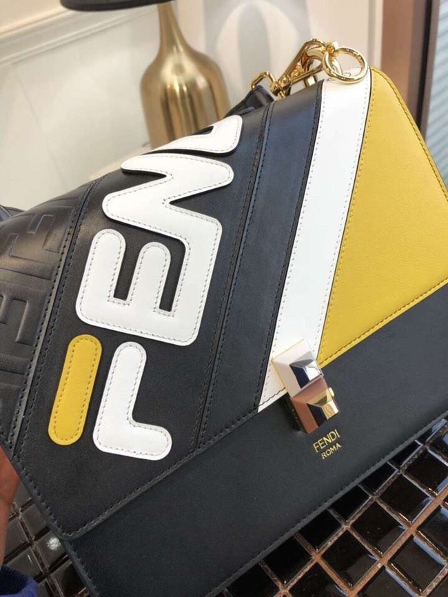 FENDI Kan I Leather Shoulder Bag 8BT283B black