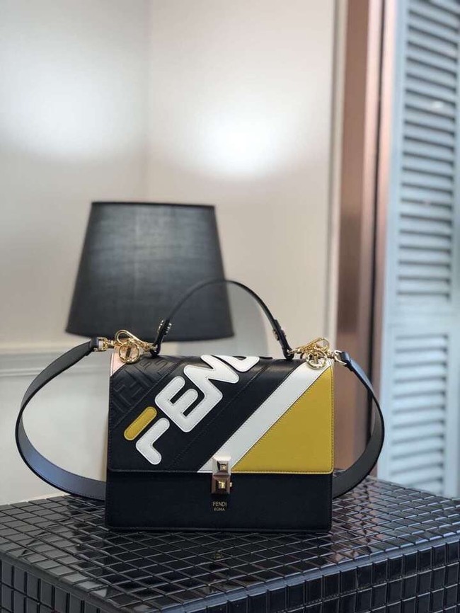 FENDI Kan I Leather Shoulder Bag 8BT283B black