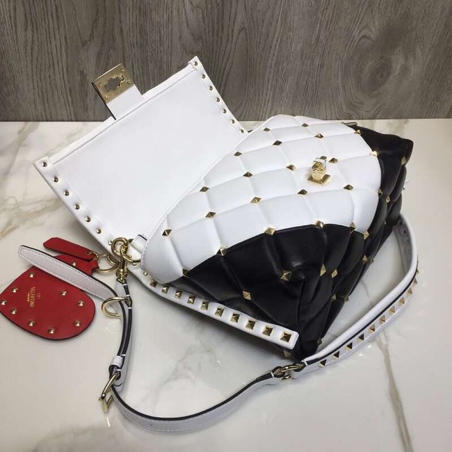 VALENTINO Candy Rockstud quilted leather shoulder bag 6019 black&white