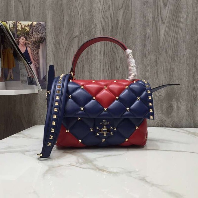 VALENTINO Candy Rockstud quilted leather shoulder bag 6019 blue&red