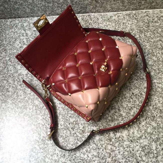 VALENTINO Candy Rockstud quilted leather shoulder bag 6019 pink&red