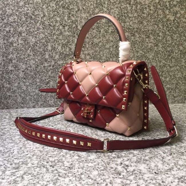 VALENTINO Candy Rockstud quilted leather shoulder bag 6019 pink&red