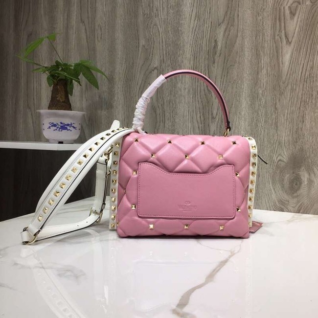 VALENTINO Candy Rockstud quilted leather shoulder bag 6019 pink&white