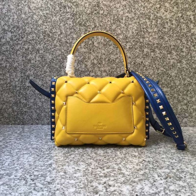 VALENTINO Candy Rockstud quilted leather shoulder bag 6019 yellow&blue