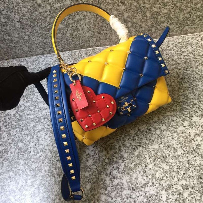 VALENTINO Candy Rockstud quilted leather shoulder bag 6019 yellow&blue