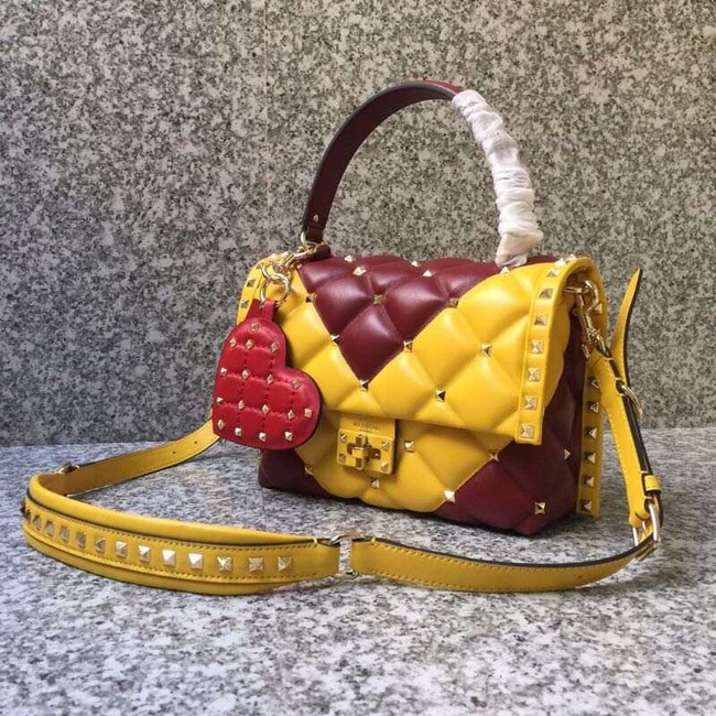 VALENTINO Candy Rockstud quilted leather shoulder bag 6019 yellow&red