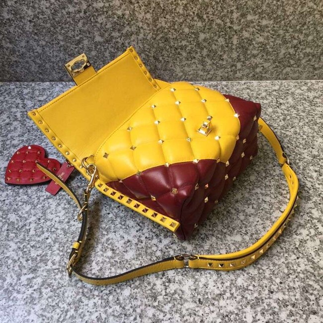 VALENTINO Candy Rockstud quilted leather shoulder bag 6019 yellow&red