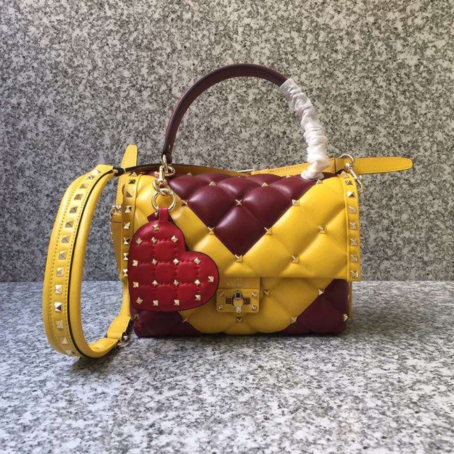 VALENTINO Candy Rockstud quilted leather shoulder bag 6019 yellow&red