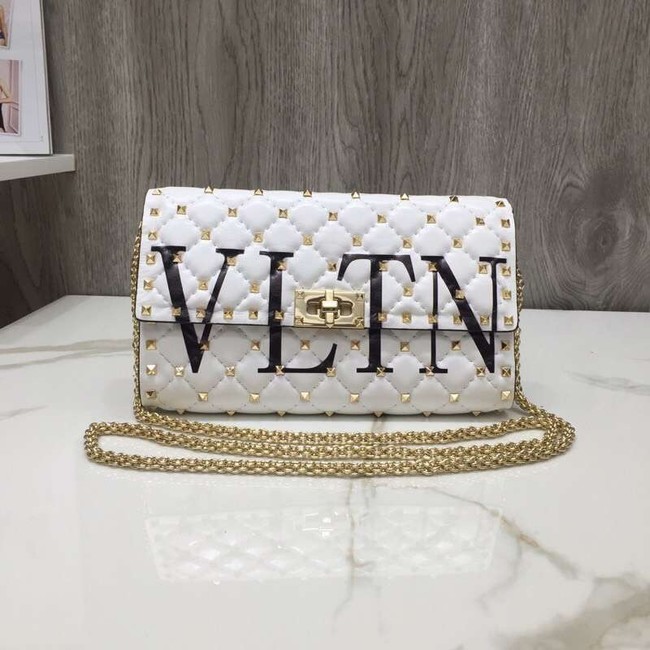 VALENTINO Rockstud quilted leather cross-body bag 5830 white