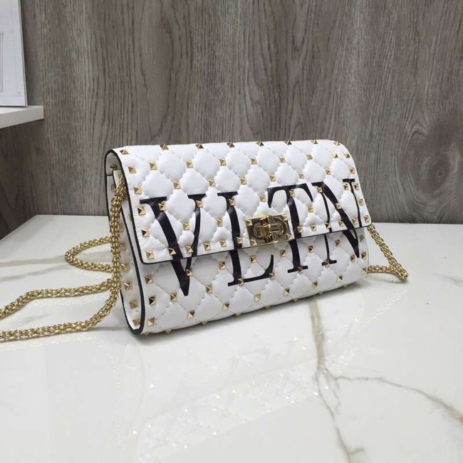 VALENTINO Rockstud quilted leather cross-body bag 5830 white