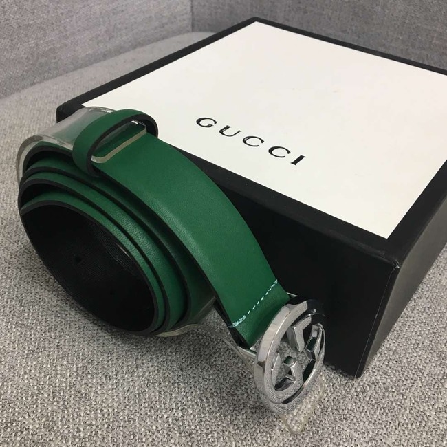 Gucci Leather belt with Double G buckle 406831 green	