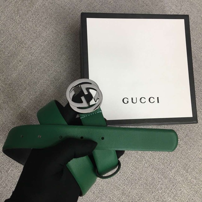 Gucci Leather belt with Double G buckle 406831 green	