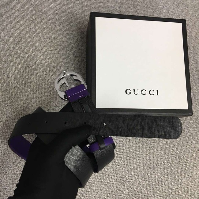 Gucci Leather belt with Double G buckle 406831 purple