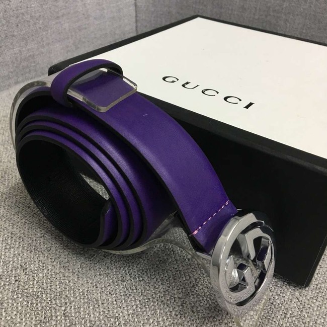 Gucci Leather belt with Double G buckle 406831 purple