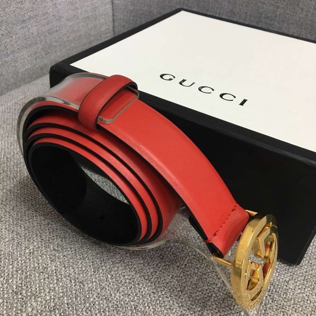 Gucci Leather belt with Double G buckle 406831 red