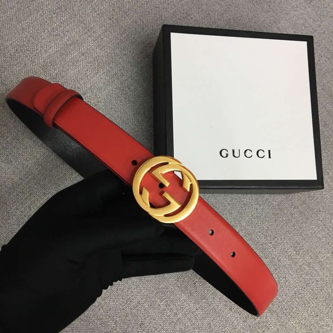 Gucci Leather belt with Double G buckle 406831 red