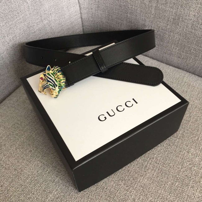 Gucci Leather belt with tiger head 543152 black