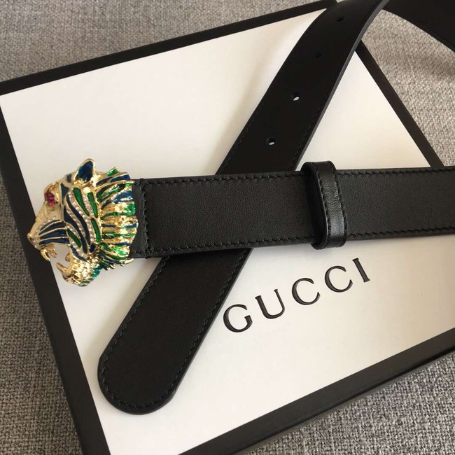 Gucci Leather belt with tiger head 543152 black