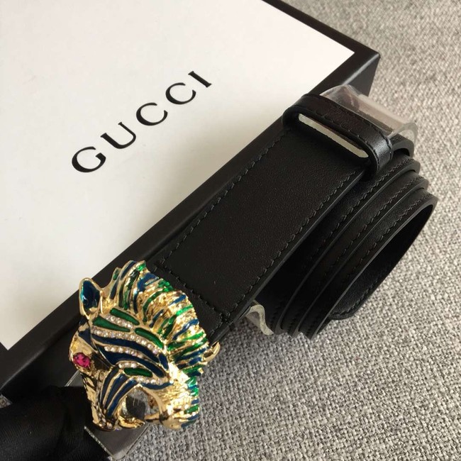 Gucci Leather belt with tiger head 543152 black