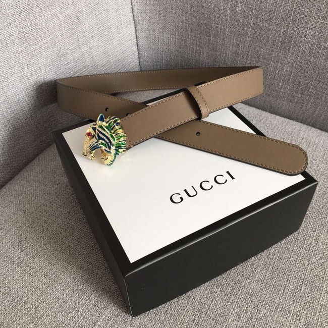 Gucci Leather belt with tiger head 543152 grey