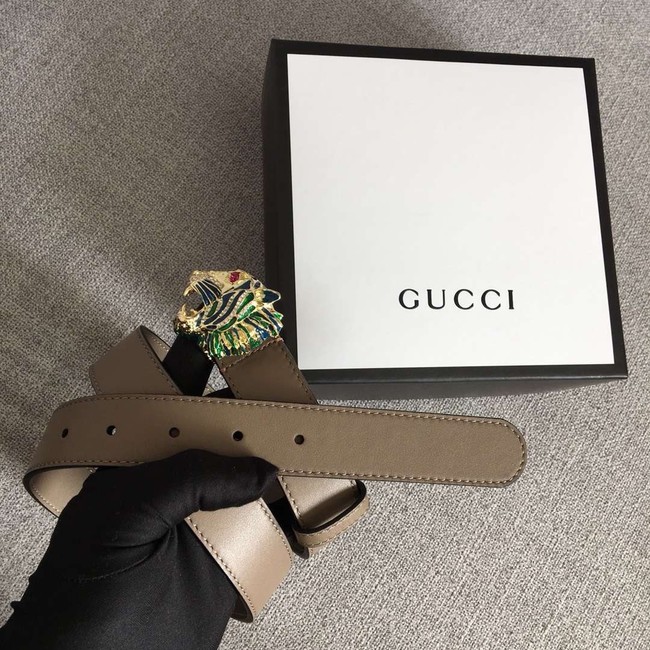 Gucci Leather belt with tiger head 543152 grey