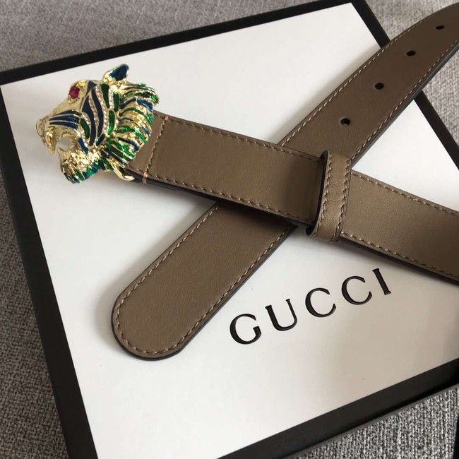 Gucci Leather belt with tiger head 543152 grey