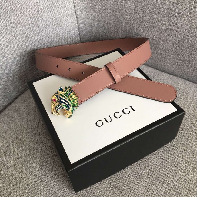 Gucci Leather belt with tiger head 543152 pink