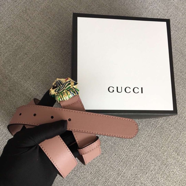 Gucci Leather belt with tiger head 543152 pink