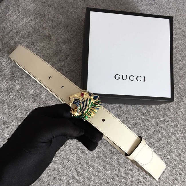 Gucci Leather belt with tiger head 543152 white