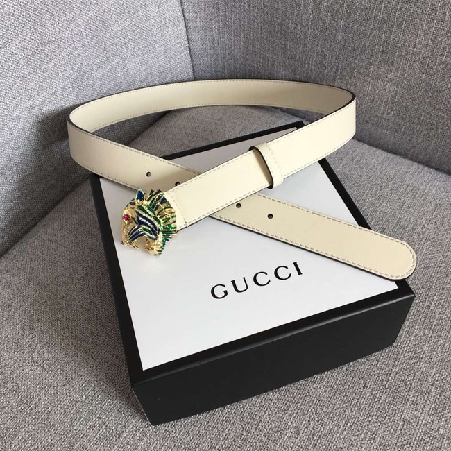 Gucci Leather belt with tiger head 543152 white