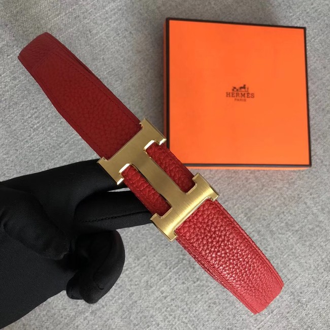 Hermes original togo 2 belt buckle & Reversible leather strap 32 mm H06454 red  gold plated metal 