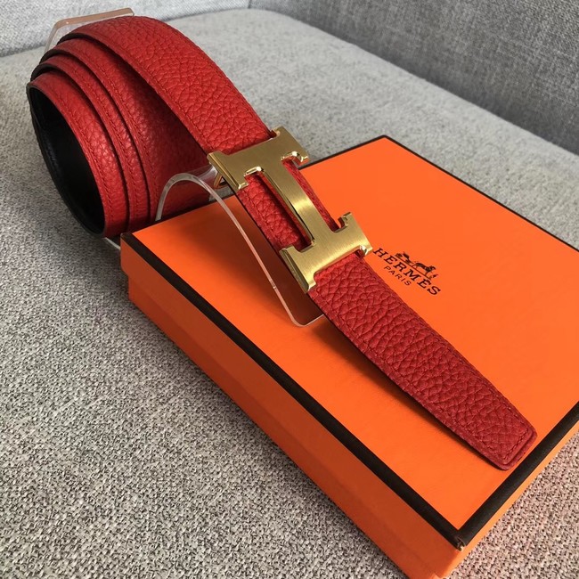 Hermes original togo 2 belt buckle & Reversible leather strap 32 mm H06454 red  gold plated metal 