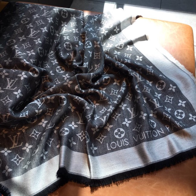 Louis Vuitton MONACO SQUARE Monogram flower pattern silk M71151 grey