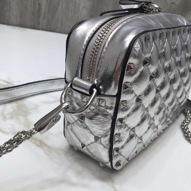 VALENTINO Rockstud leather camera cross-body bag 57367 silver